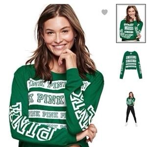 PINK Victoria's Secret Green Top Long Sleeve Crop Size XS EUC